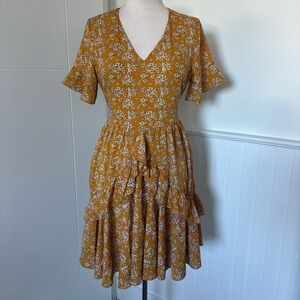 Belongsci Mustard Yellow Floral Dress #111